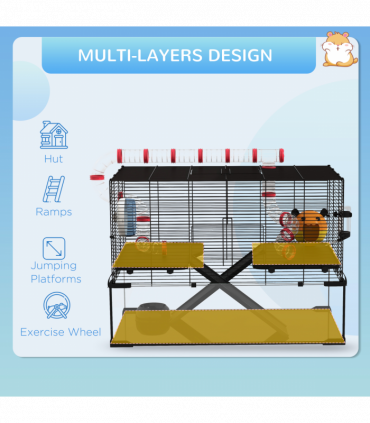 PawHut Hamster Cage w/ Tunnels, Tubes, Ramps, Platforms, Hut, 78.5 x 48.5 x 57cm