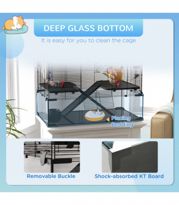 PawHut Hamster Cage w/ Tunnels, Tubes, Ramps, Platforms, Hut, 78.5 x 48.5 x 57cm