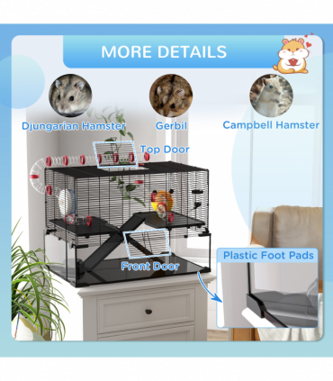 PawHut Hamster Cage w/ Tunnels, Tubes, Ramps, Platforms, Hut, 78.5 x 48.5 x 57cm