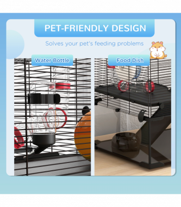 PawHut Hamster Cage w/ Tunnels, Tubes, Ramps, Platforms, Hut, 78.5 x 48.5 x 57cm