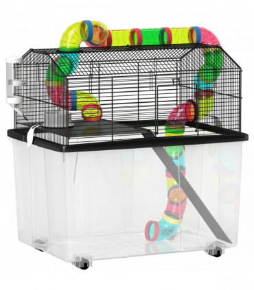 PawHut Hamster Cage with 31cm Deep Tray, Tube System, 58 x 43 x 57cm