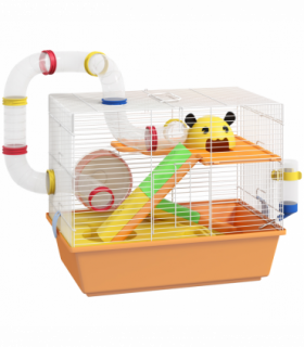 PawHut Hamster Cage, 3 Tiers Gerbil Cage for Dwarf Hamsters with Tubes, Ladder