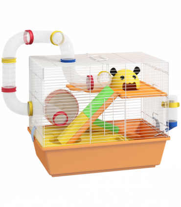 PawHut Hamster Cage, 3 Tiers Gerbil Cage for Dwarf Hamsters with Tubes, Ladder