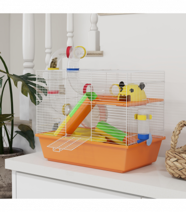 PawHut Hamster Cage, 3 Tiers Gerbil Cage for Dwarf Hamsters with Tubes, Ladder