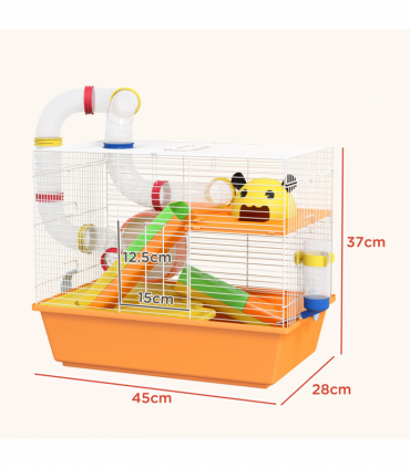 PawHut Hamster Cage, 3 Tiers Gerbil Cage for Dwarf Hamsters with Tubes, Ladder
