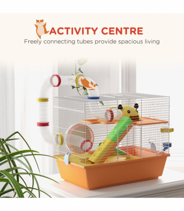 PawHut Hamster Cage, 3 Tiers Gerbil Cage for Dwarf Hamsters with Tubes, Ladder