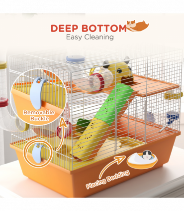 PawHut Hamster Cage, 3 Tiers Gerbil Cage for Dwarf Hamsters with Tubes, Ladder