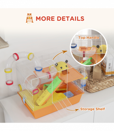 PawHut Hamster Cage, 3 Tiers Gerbil Cage for Dwarf Hamsters with Tubes, Ladder