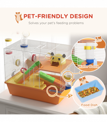 PawHut Hamster Cage, 3 Tiers Gerbil Cage for Dwarf Hamsters with Tubes, Ladder