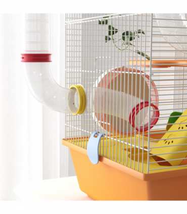 PawHut Hamster Cage, 3 Tiers Gerbil Cage for Dwarf Hamsters with Tubes, Ladder