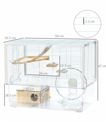 PawHut Hamster Cage, Gerbilarium Cage w/ Deep Bottom, Ramp, Exercise Wheel