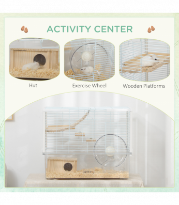 PawHut Hamster Cage, Gerbilarium Cage w/ Deep Bottom, Ramp, Exercise Wheel