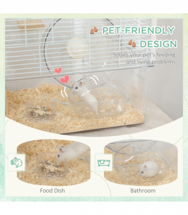 PawHut Hamster Cage, Gerbilarium Cage w/ Deep Bottom, Ramp, Exercise Wheel