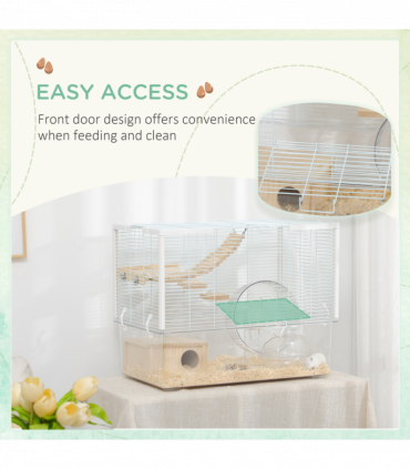 PawHut Hamster Cage, Gerbilarium Cage w/ Deep Bottom, Ramp, Exercise Wheel