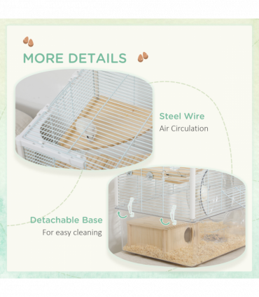 PawHut Hamster Cage, Gerbilarium Cage w/ Deep Bottom, Ramp, Exercise Wheel