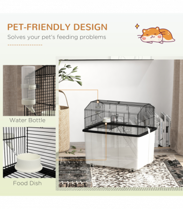 PawHut Hamster Cage, Two-Tier Gerbil Cage w/ Deep Bottom, Ramp, Food Dish