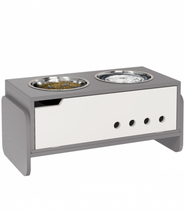 PawHut Height Adjustable Dog Feeding Storage w/ 2 Stainless Steel Bowls