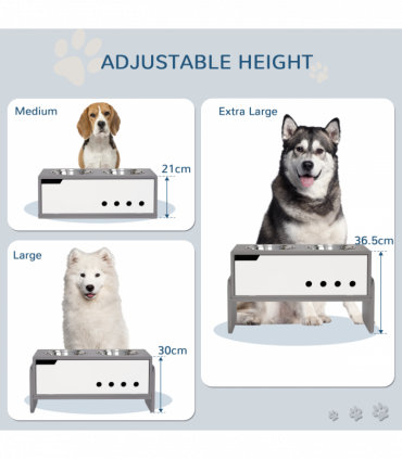 PawHut Height Adjustable Dog Feeding Storage w/ 2 Stainless Steel Bowls