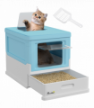 PawHut Hooded Cat Litter Box, Pet Toilet w/ Scoop, Tray - Light Blue