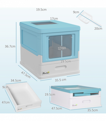 PawHut Hooded Cat Litter Box, Pet Toilet w/ Scoop, Tray - Light Blue