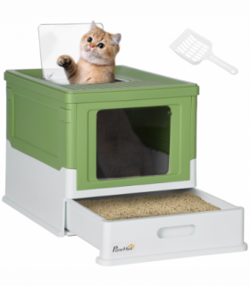 PawHut Hooded Cat Litter Box, Pet Toilet w/ Scoop, Tray - Light Green