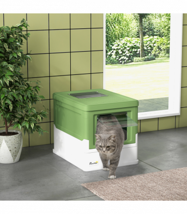 PawHut Hooded Cat Litter Box, Pet Toilet w/ Scoop, Tray - Light Green