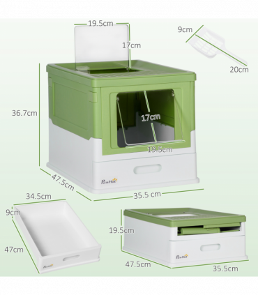 PawHut Hooded Cat Litter Box, Pet Toilet w/ Scoop, Tray - Light Green