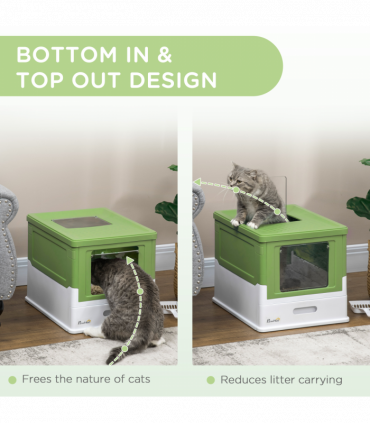 PawHut Hooded Cat Litter Box, Pet Toilet w/ Scoop, Tray - Light Green