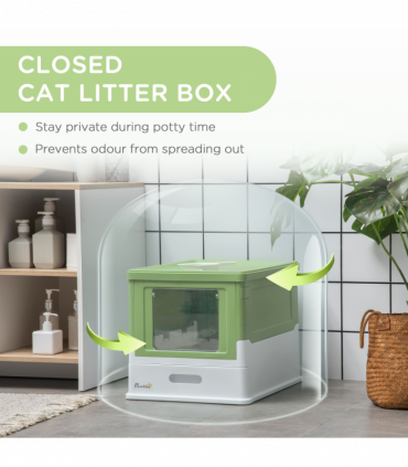 PawHut Hooded Cat Litter Box, Pet Toilet w/ Scoop, Tray - Light Green