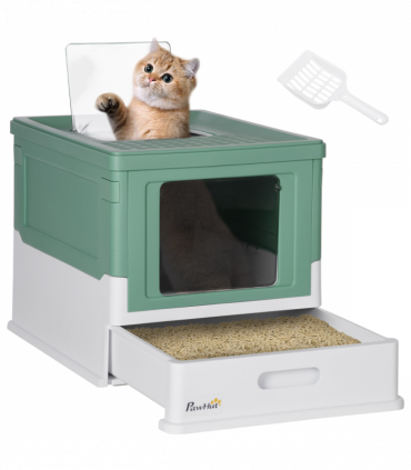 PawHut Hooded Cat Litter Box, Portable Pet Toilet w/ Scoop, Tray - Green