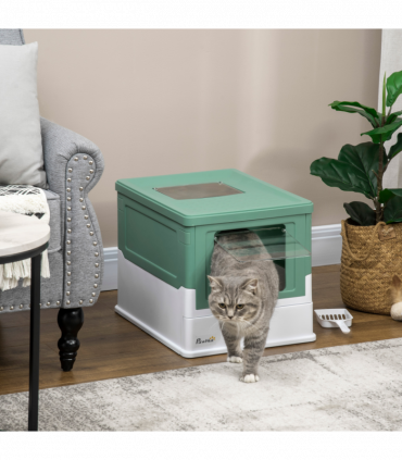 PawHut Hooded Cat Litter Box, Portable Pet Toilet w/ Scoop, Tray - Green