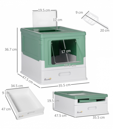 PawHut Hooded Cat Litter Box, Portable Pet Toilet w/ Scoop, Tray - Green