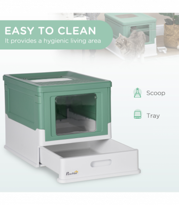 PawHut Hooded Cat Litter Box, Portable Pet Toilet w/ Scoop, Tray - Green