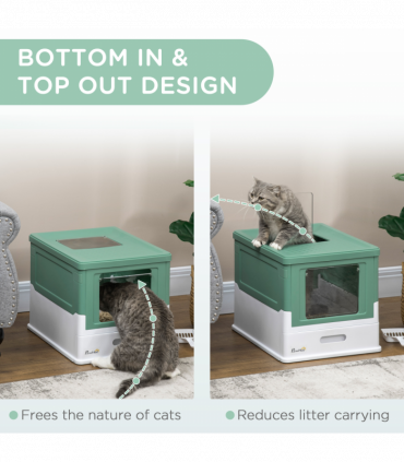 PawHut Hooded Cat Litter Box, Portable Pet Toilet w/ Scoop, Tray - Green