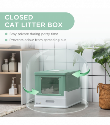 PawHut Hooded Cat Litter Box, Portable Pet Toilet w/ Scoop, Tray - Green