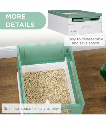 PawHut Hooded Cat Litter Box, Portable Pet Toilet w/ Scoop, Tray - Green