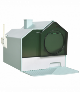 PawHut Hooded Cat Litter Tray w/ Scoop, Drawer Pan Handle Deodorants Light Blue