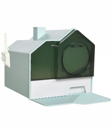 PawHut Hooded Cat Litter Tray w/ Scoop, Drawer Pan Handle Deodorants Light Blue