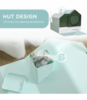 PawHut Hooded Cat Litter Tray w/ Scoop, Drawer Pan Handle Deodorants Light Blue