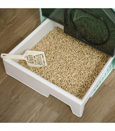 PawHut Hooded Cat Litter Tray w/ Scoop, Drawer Pan Handle Deodorants Light Blue