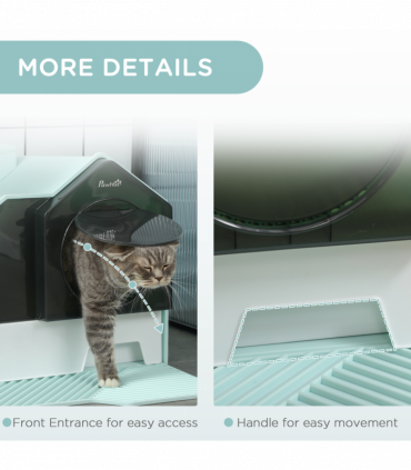 PawHut Hooded Cat Litter Tray w/ Scoop, Drawer Pan Handle Deodorants Light Blue