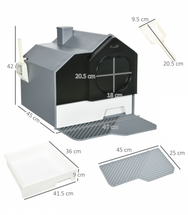 PawHut Hooded Cat Litter Tray with Scoop Drawer Pan, Handle, Deodorant