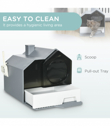 PawHut Hooded Cat Litter Tray with Scoop Drawer Pan, Handle, Deodorant