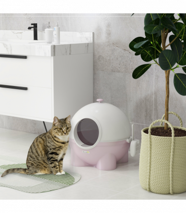 PawHut Large Cat Litter Box with Scoop, Front Entrance, 53 x 51 x 48cm - Pink