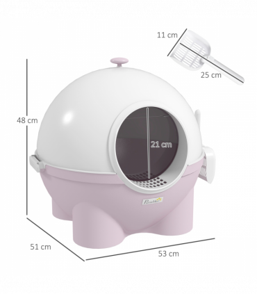PawHut Large Cat Litter Box with Scoop, Front Entrance, 53 x 51 x 48cm - Pink