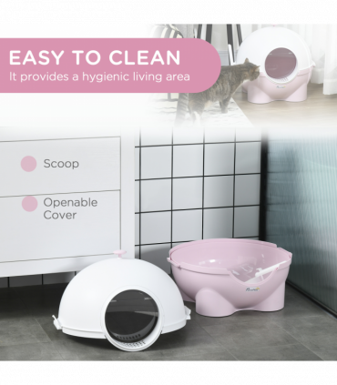 PawHut Large Cat Litter Box with Scoop, Front Entrance, 53 x 51 x 48cm - Pink