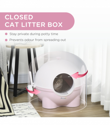 PawHut Large Cat Litter Box with Scoop, Front Entrance, 53 x 51 x 48cm - Pink