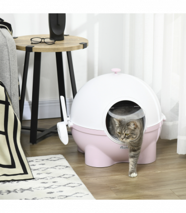 PawHut Large Cat Litter Box with Scoop, Front Entrance, 53 x 51 x 48cm - Pink