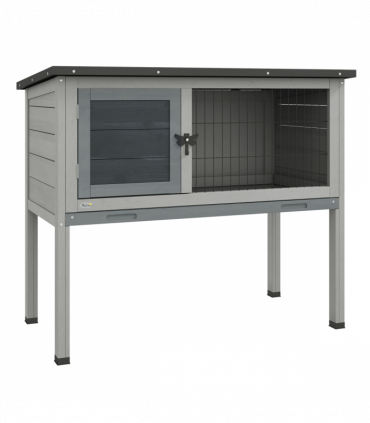 PawHut Large Elevated Indoor Outdoor Wooden Rabbit Hutch with Asphalt Roof, Tray