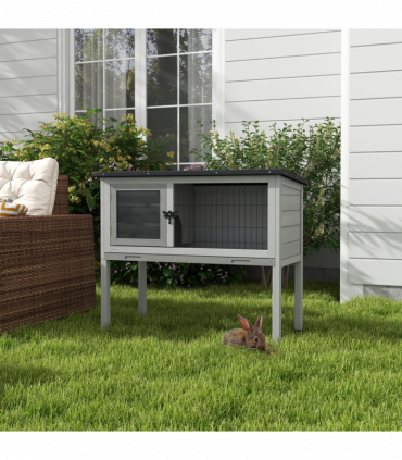 PawHut Large Elevated Indoor Outdoor Wooden Rabbit Hutch with Asphalt Roof, Tray